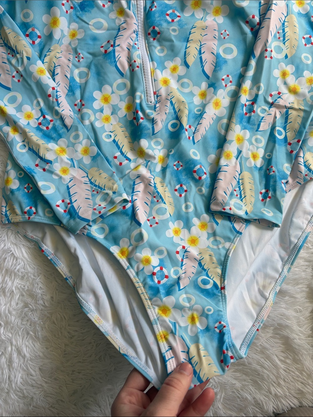 New In Packaging Long Sleeve Multi Print Rashguard One Piece Zip Front Swimsuit - Picture 3 of 15